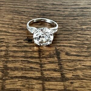 Vintage Silver Ring with Clear Faceted Stone | Size 6.5